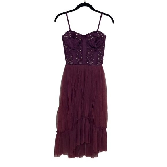 Free People Dresses & Skirts - Free People Beaded Bustier/Corset dress w/ Pleated & Ruffled Tulle Skirt XS #318